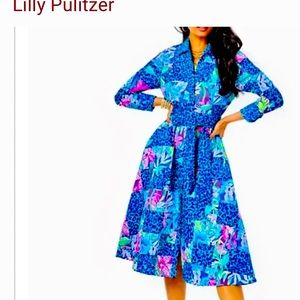 Lily Pulitzer Mira Midi Shirtdress (Multi Pop Up Party Patch) with pockets